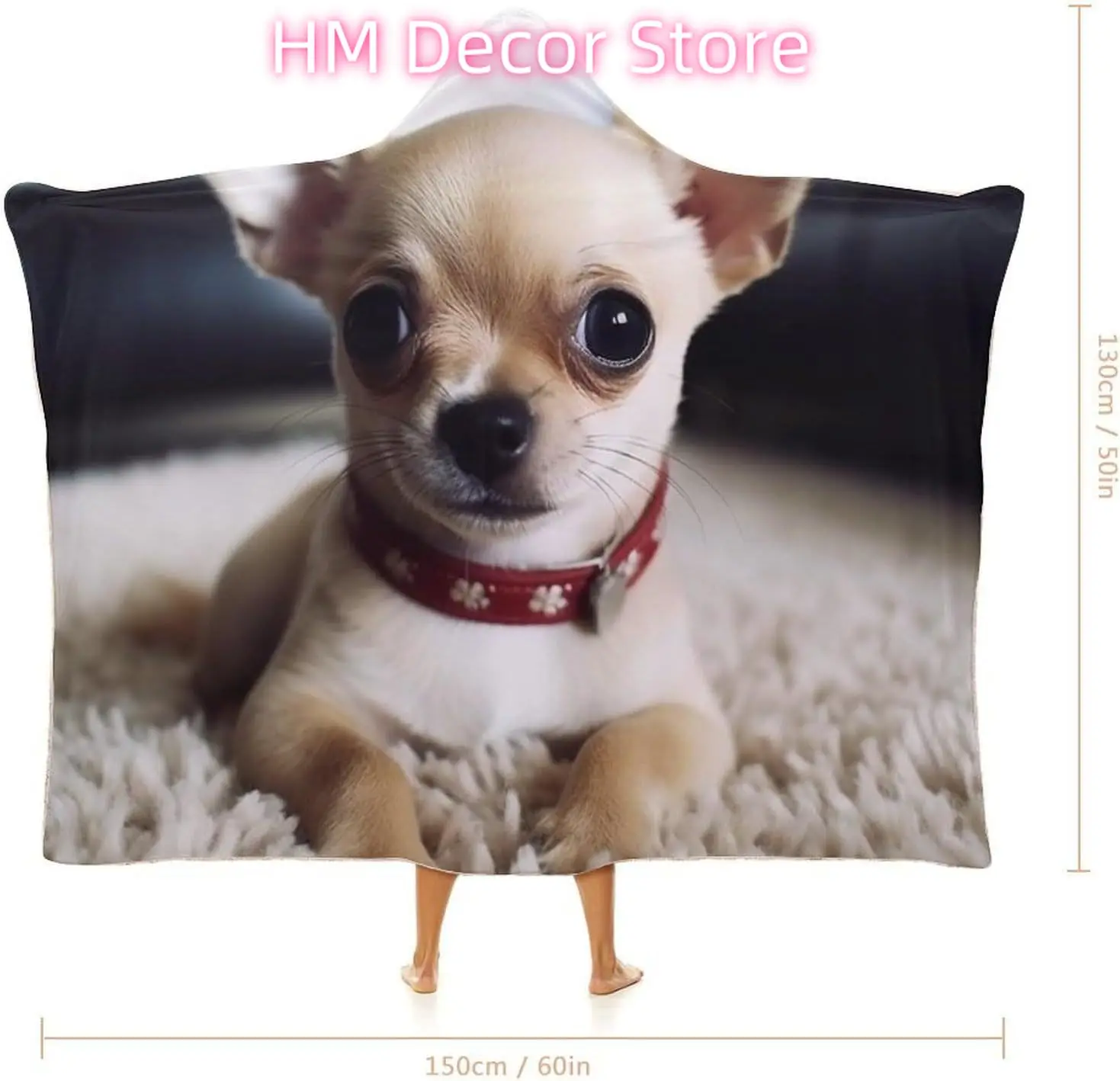 Cute Chihuahua Wearable Hooded Blanket, Ultra Soft Arctic Velvet Cape Cloak Unisex - Cozy Wearable Blanket 50