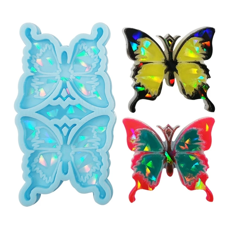 Keychain Silicone Mold Holographic Resin Mold Butterfly-Pendant Charms Resin Molds with Holes DIY Jewelry Casting Mould Y08E