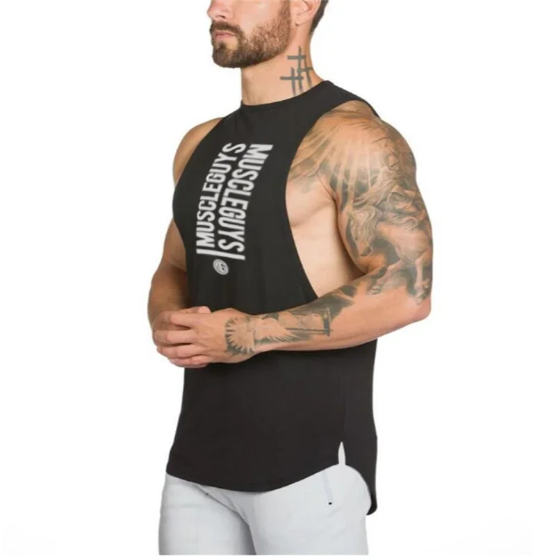 Summer Men Fashion Sleeveless O-neck Casual Cotton Moisture Absorption Fitness running Singlets Muscle Vest Gym Workout Tshirt