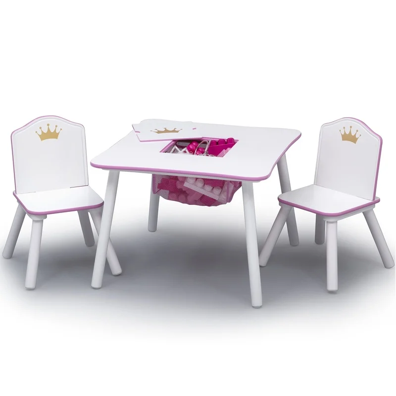 

Kids Princess Crown Table And Chair Set With Storage Durable Wood Ideal Art Tea Parties And Playtime