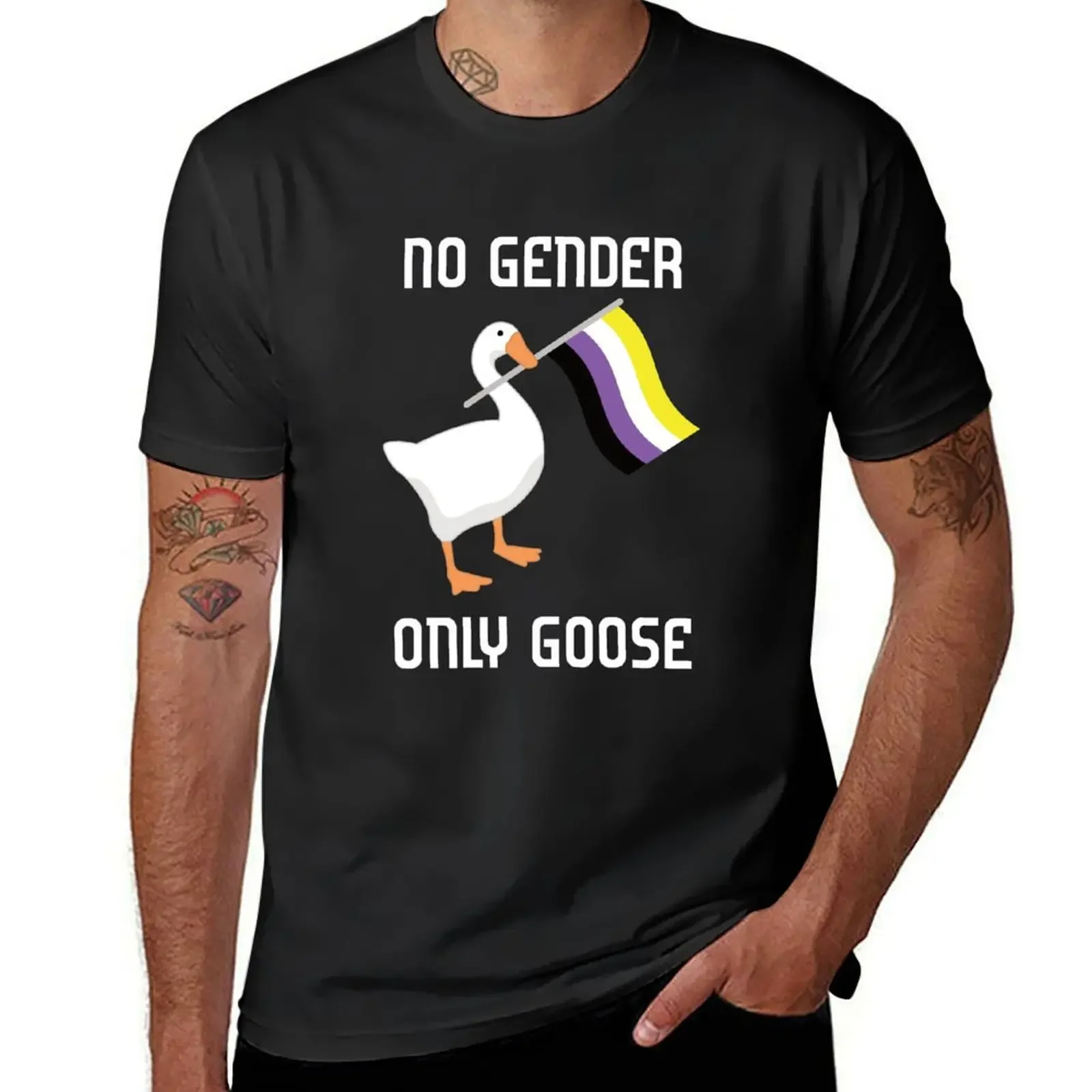 

No Gender Only Goose Nonbinary Pride Flag LGBTQ T-Shirt graphic t shirts customs Men's clothing
