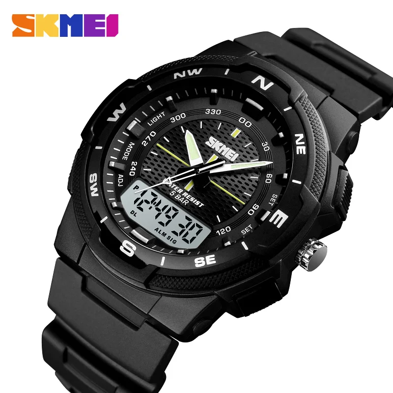 SKMEI Back Light Dual Time Display Outdoor Sports Watch Mens Military Stopwatch Date Week 5bar Waterproof Wristwatches Clock