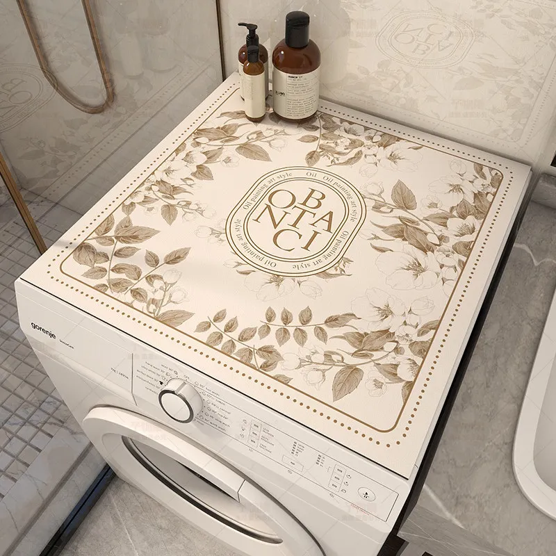VIKAMA French Wedding Floral Washing Machine Cover Mat Green Frame Letter Print Waterproof Anti Dust Laundry Dryer Pad