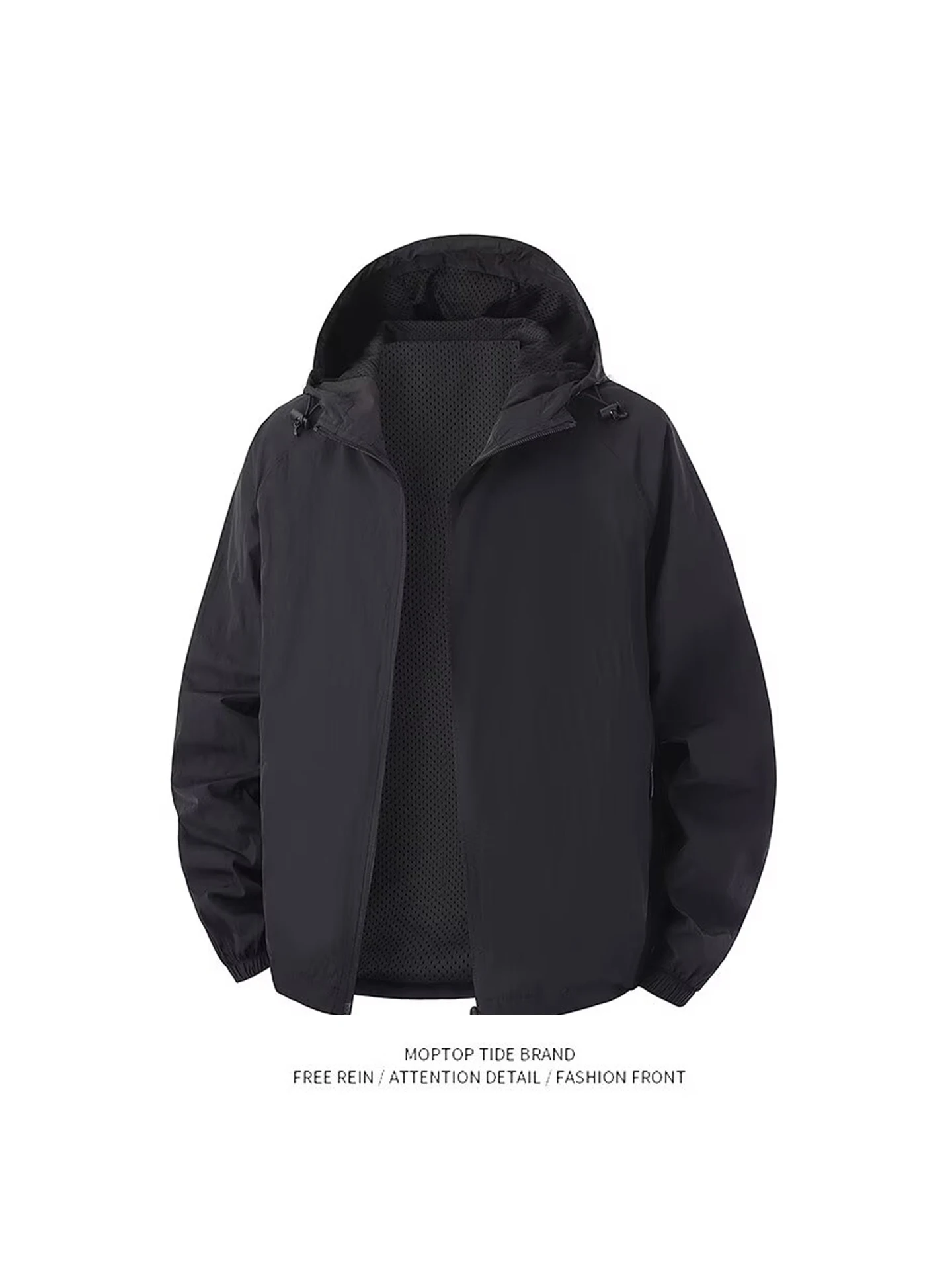 

Mr. WH Spring Autumn New Sle Men's Jaet Loose Fit Windproof Coat with Detachable Hood Youth Faion Polyester Fabric