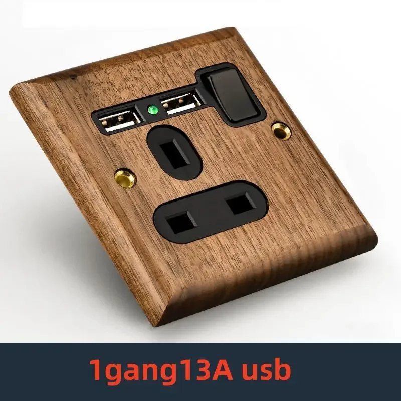 Retro UK 13a Wand 2gang2way Lichtsc halter, antike Villa High Power USB C schnell aufladbare Massivholz steckdose, Home Speed Dimm platte