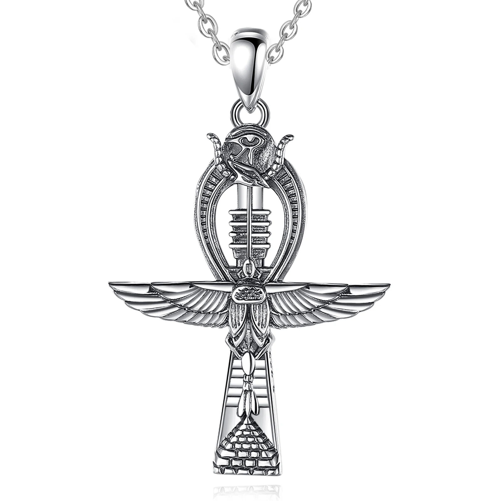 Eudora Halskette aus 925er-Sterlingsilber, Ankh-Kreuz, für Damen, Herren, Adler, Skarabäus, Auge des Horus, Amulett-Anhänger, ägyptischer Schmuck, feines Geschenk