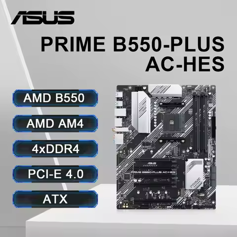 ASUS PRIME B550-PLUS AC-HES AMD AM4 Socket ATX Motherboard Support Ryzen 5 5600 R7 5700X3D CPU Dual M.2 WIFI 5 HDMI PCIe 4.0