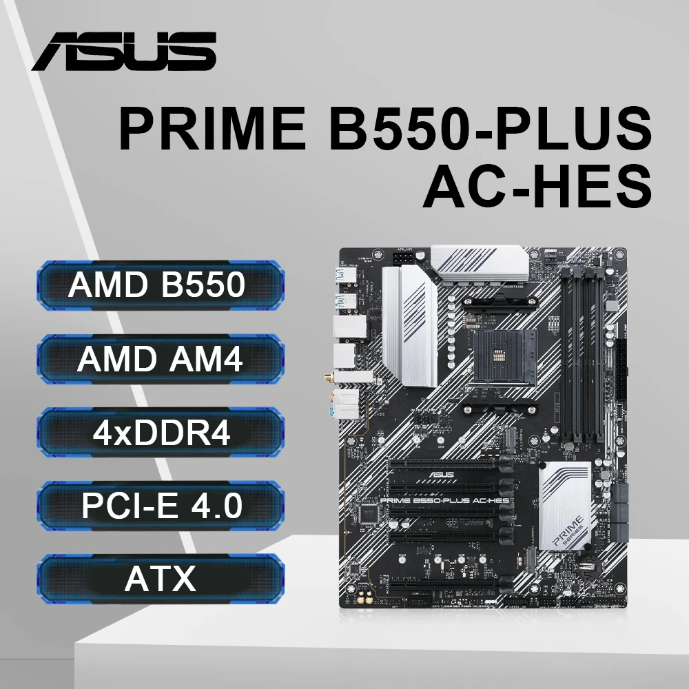 asus prime b550 plus ac hes amd am4 soquete atx placa mae suporte ryzen 5600 r7 5700x3d cpu dual m2 wifi hdmi pcie 40 01