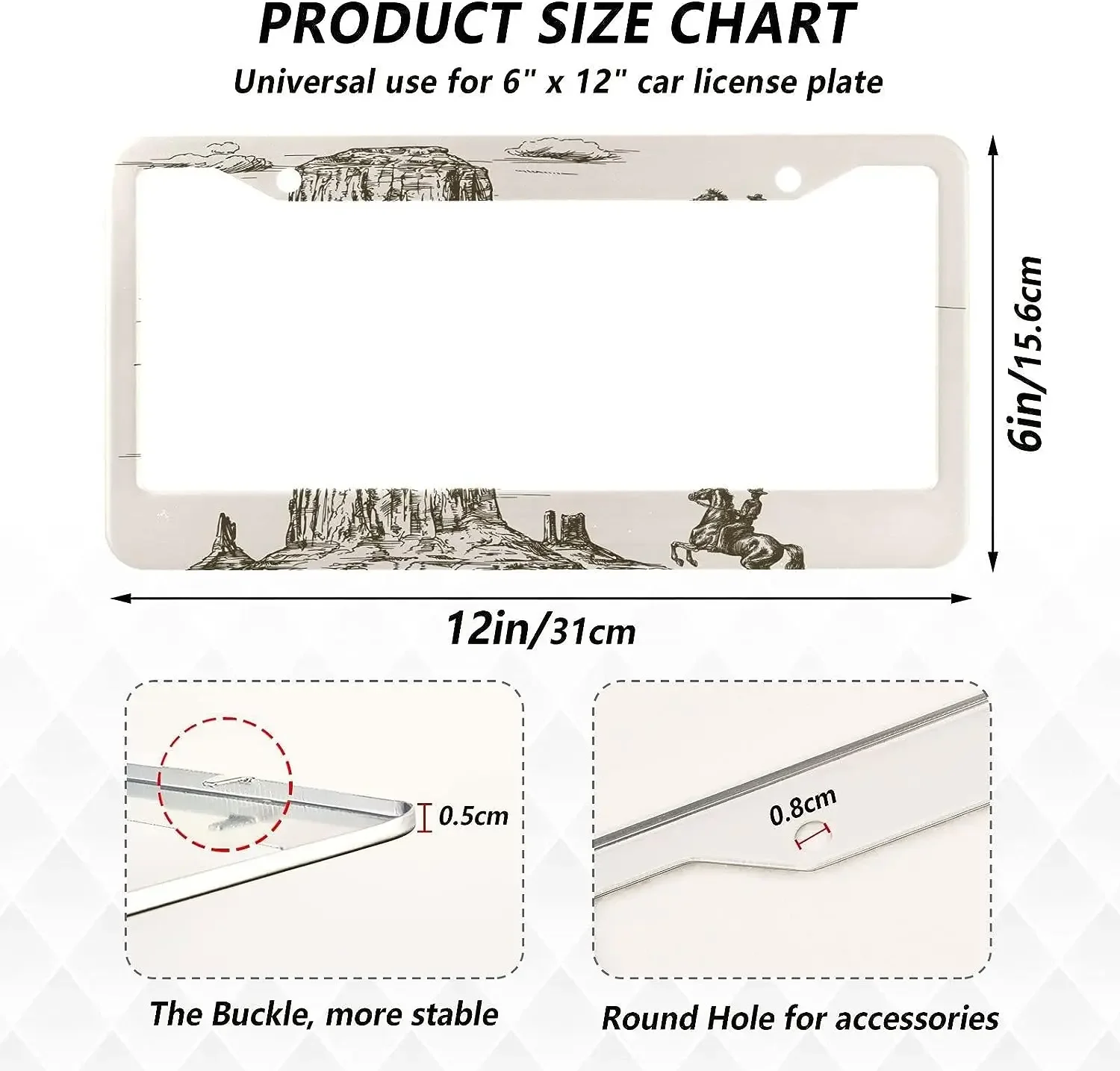 West Desert Cowboys Car License Plate Frame 2 Pack License Plate Holder with 2 Holes Car Tag Frame for Women Men US Vehicles