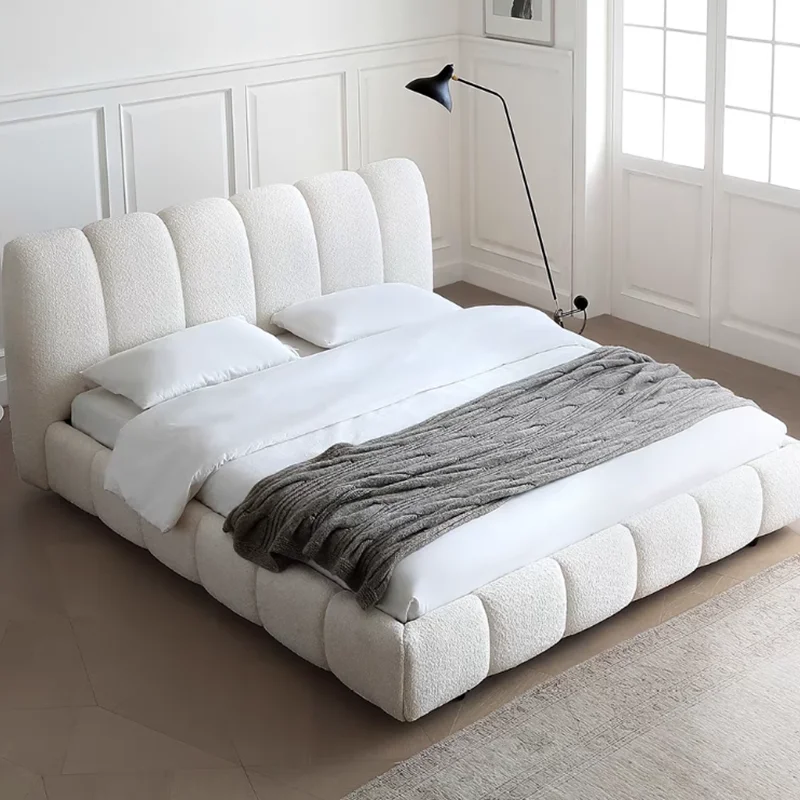 

Simple White Plush Double Bed Modern Wooden Soft Space Saving Small Double Beds Luxury Pliable Camas De Casal Bedroom Stuff
