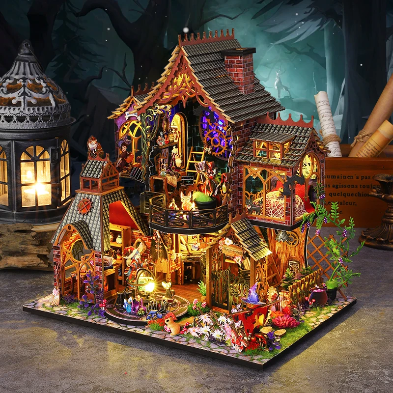 DIY Wooden Miniature Model Kit Magic Spirit Cottage Casa Doll Houses 3D Puzzle Dollhouse With Furniture Lights for Friends Gifts