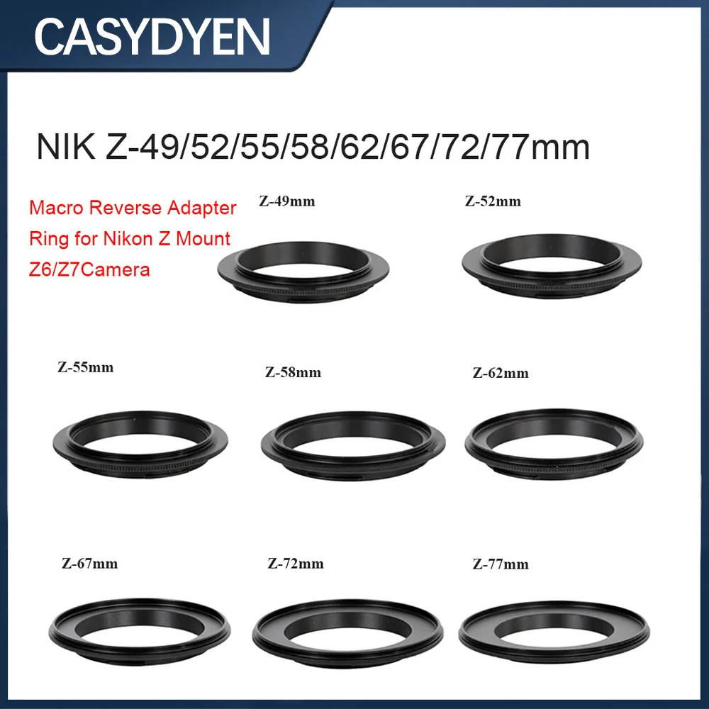 Macro Reverse Adapter Ring 49/ 52/ 55/ 58/ 62/ 67/ 72/ 77mm For Nikon Z Mount Z6/Z7 Camera For Nikon Z5 Z6 Z7 Z9 Z50