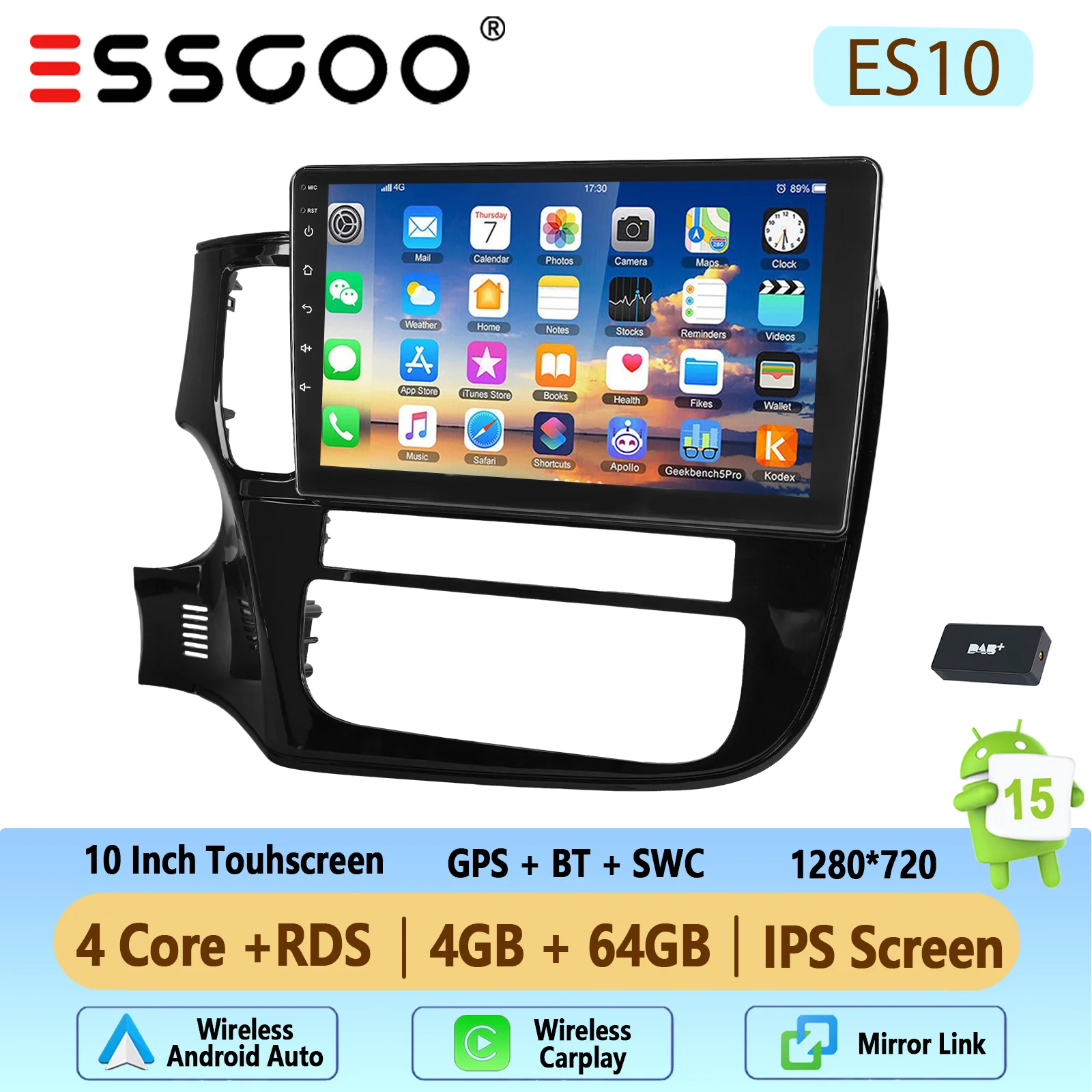 ESSGOO 10 inch Android 15 2+32GB/4+64GB draadloze Carplay autoradio voor Mitsubishi Outlander 2012-2018 GPS navigatie WIFI SWC RDS BT FM ASP