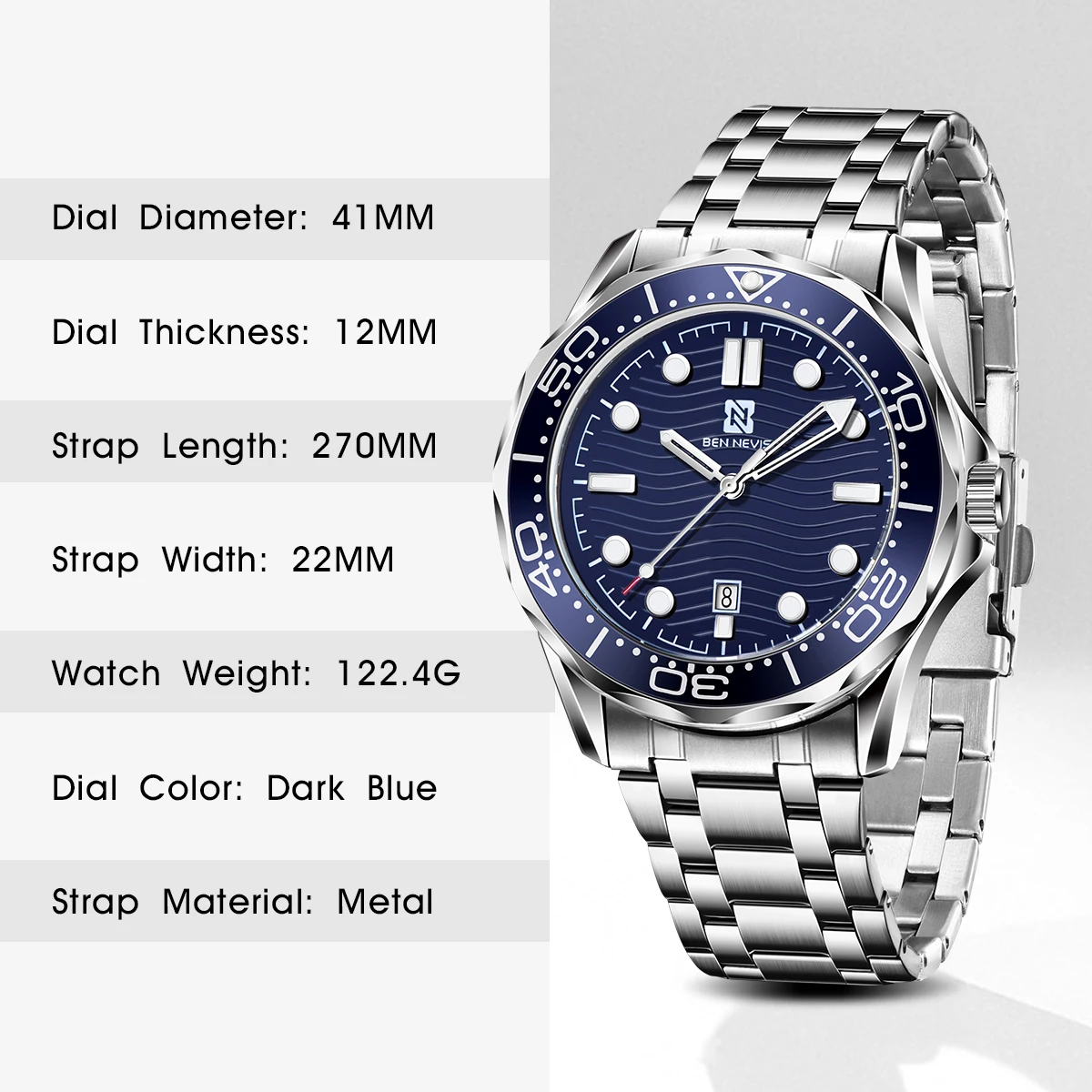 Wave patterned blue dial with hollow hands, men\'s personalized quartz watch, versatile business and personalized wristwatch