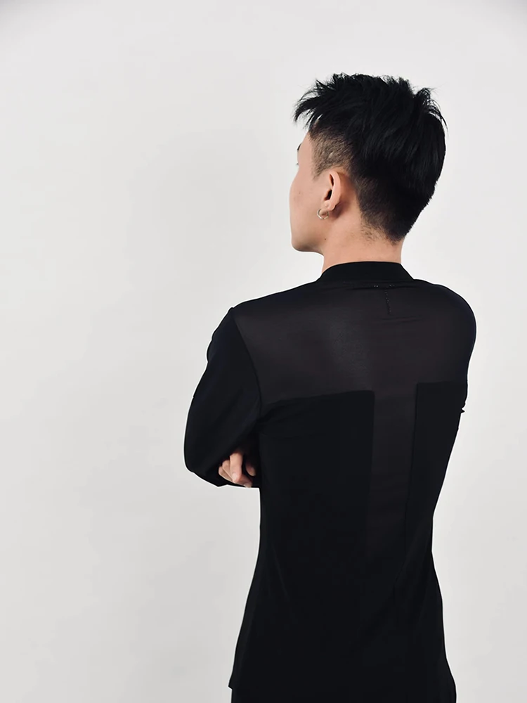 2024 New Latin Dance Tops For Men V-Neck Long Sleeved Mesh Shirts Samba Modern Dance Practice Clothes Adult Latin Wear DQS17185