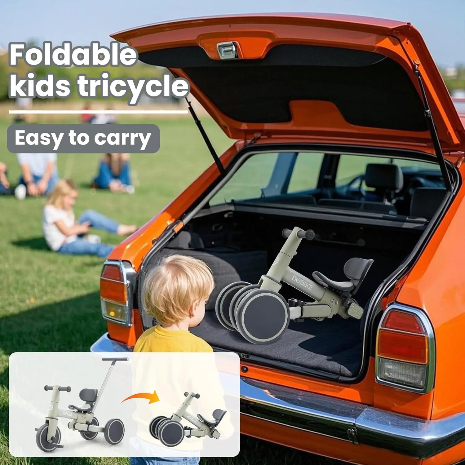 Triciclo 5 in 1 per bambini di 1-3 anni, bici per bambini, triciclo per bambini con maniglia di spinta e schienale, bici senza pedali per bambini con Ea