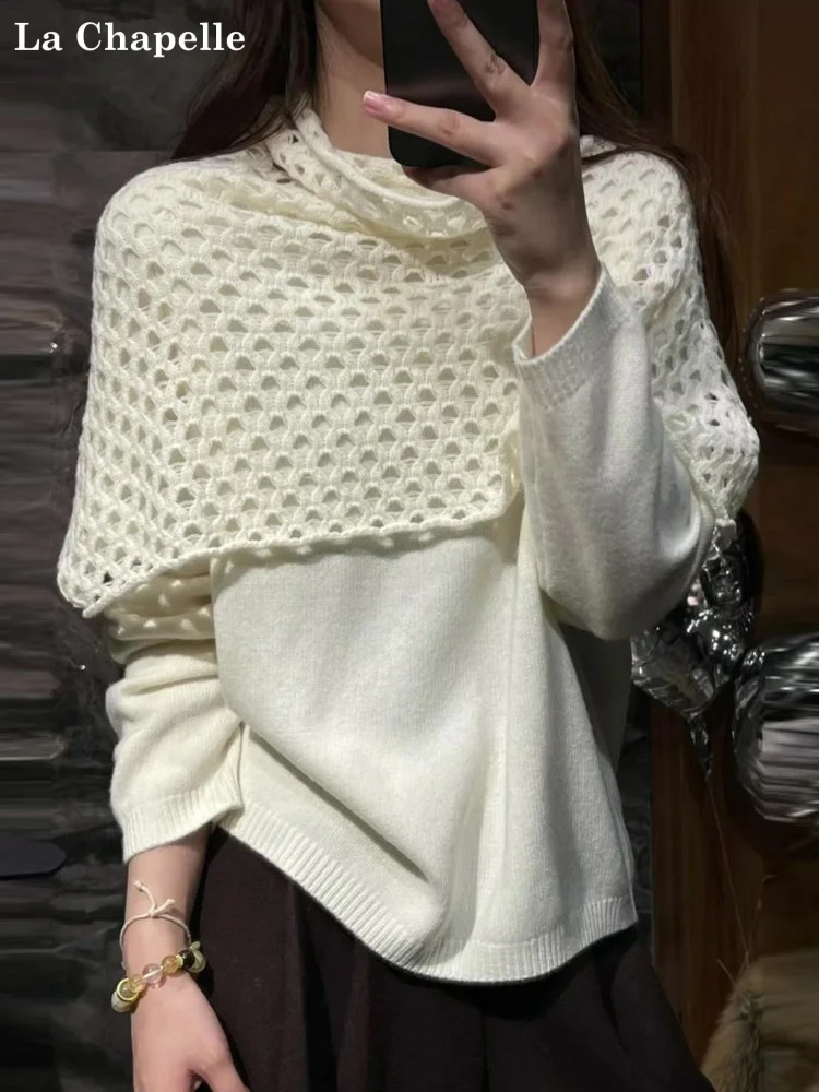 

La Chapelle Heavyweight Hollow out White Knitted Sweater Women's Spring Autumn Winter New Style Design Sense Reducing Age
