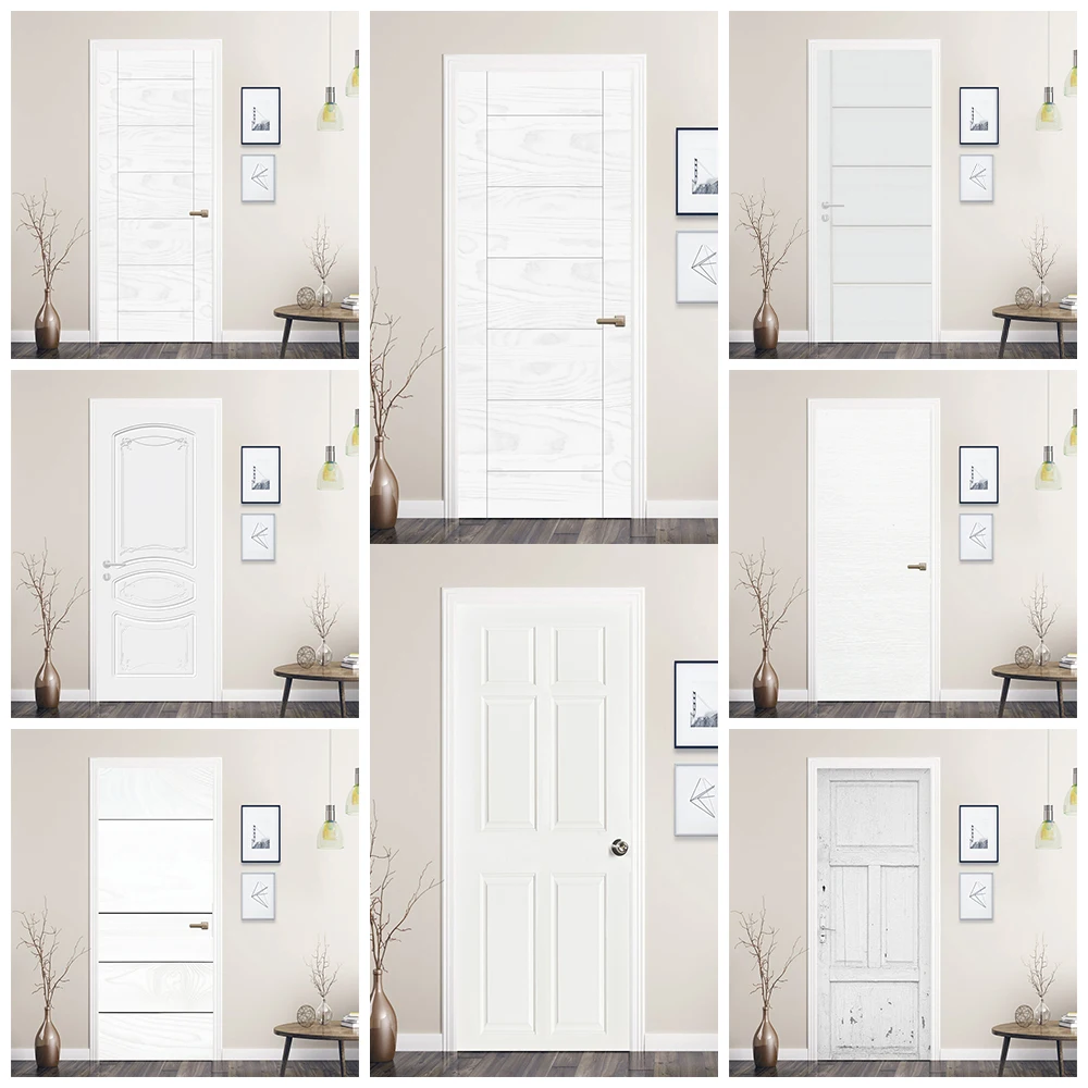 

Simple Style Light Gray Wood Grain Background Door Sticker Wallpaper Home Decoration, Off White Color Wooden Door Wrap Cover