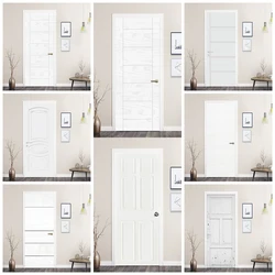 Simple Style Light Gray Wood Grain Background Door Sticker Wallpaper Home Decoration, Off White Color Wooden Door Wrap Cover