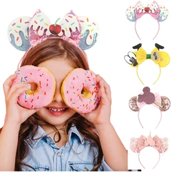 1pc Disney Donut Mickey Ears Headband Sequins Bow Hairband For Girls Festival Party DIY Hair Accessories Boutique