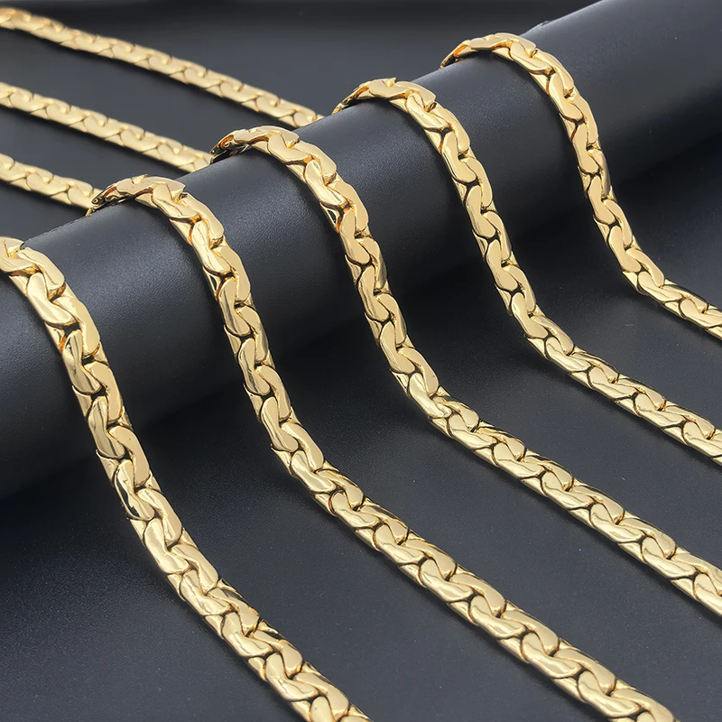 قلادة ذهبية اللون سلسلة كوبية للرجال والنساء 7 مللي متر 18 بوصة موضة الهيب هوب مجوهرات بسيطة هدية عيد ميلاد