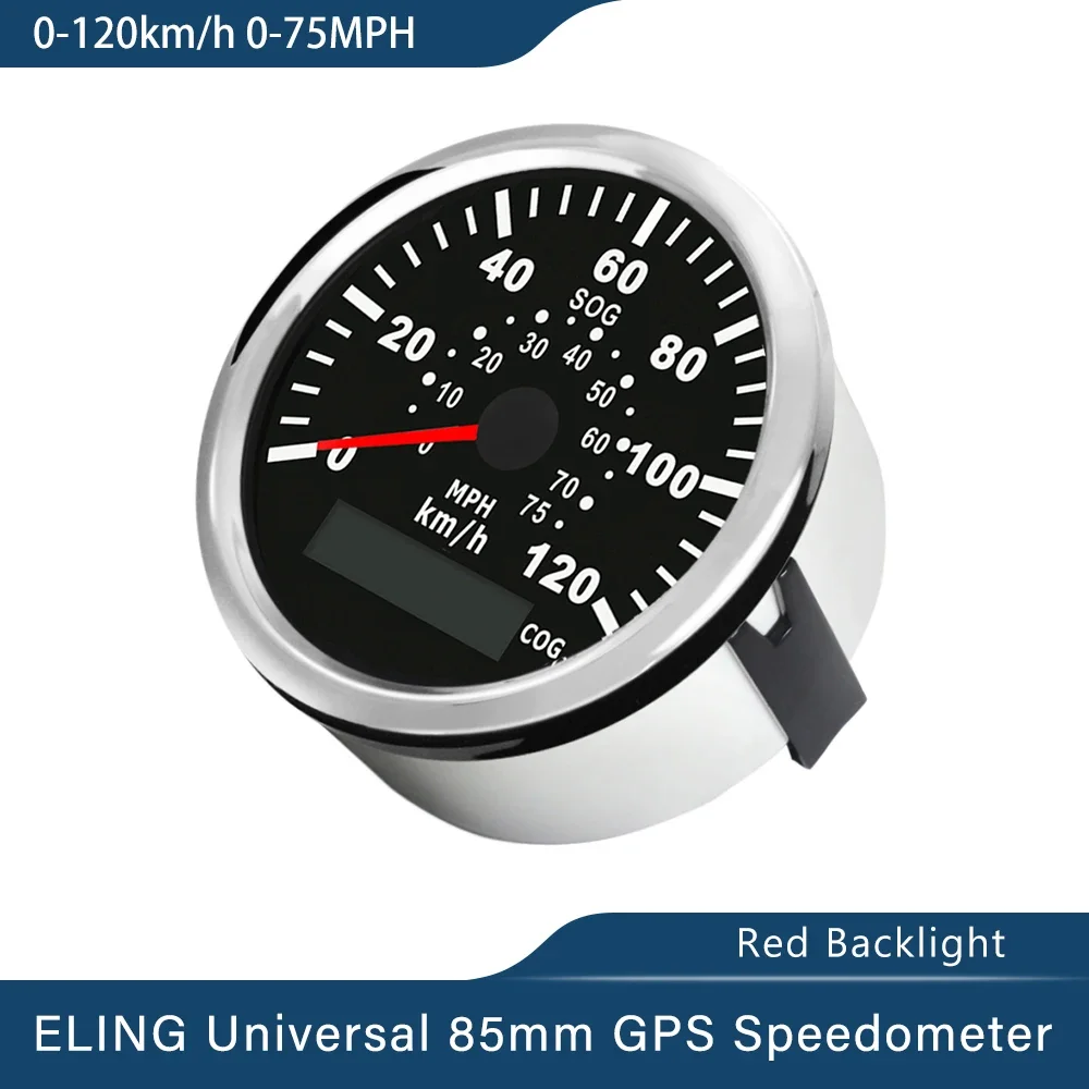 ELING Waterproof 85mm GPS Speedometer 0-60KM/H(40MPH) 0-120km/h(0-75MPH) for Boat Yacht Vessels with Red Backlight 12V 24V