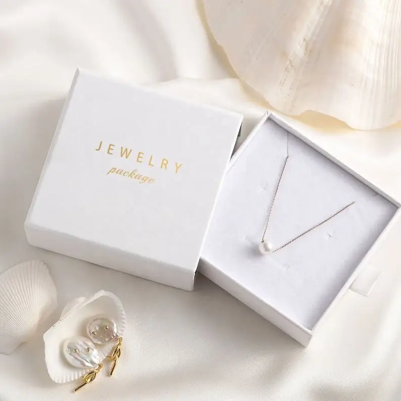 

50pcs Wholesale Logo Rigid Jewelry Box Drawer Necklace Earring Ring Packaging Paperboard Material Stamping Matt Lamination Recyc