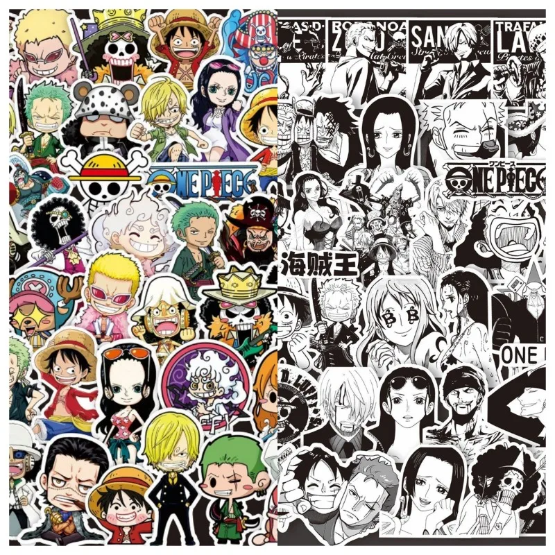 80/65 Stück Schwarz-Weiß-Skizzen Neon One Piece Luffy Aufkleber Klassische Anime-Sticker für Notizbuch Skateboard Fahrrad