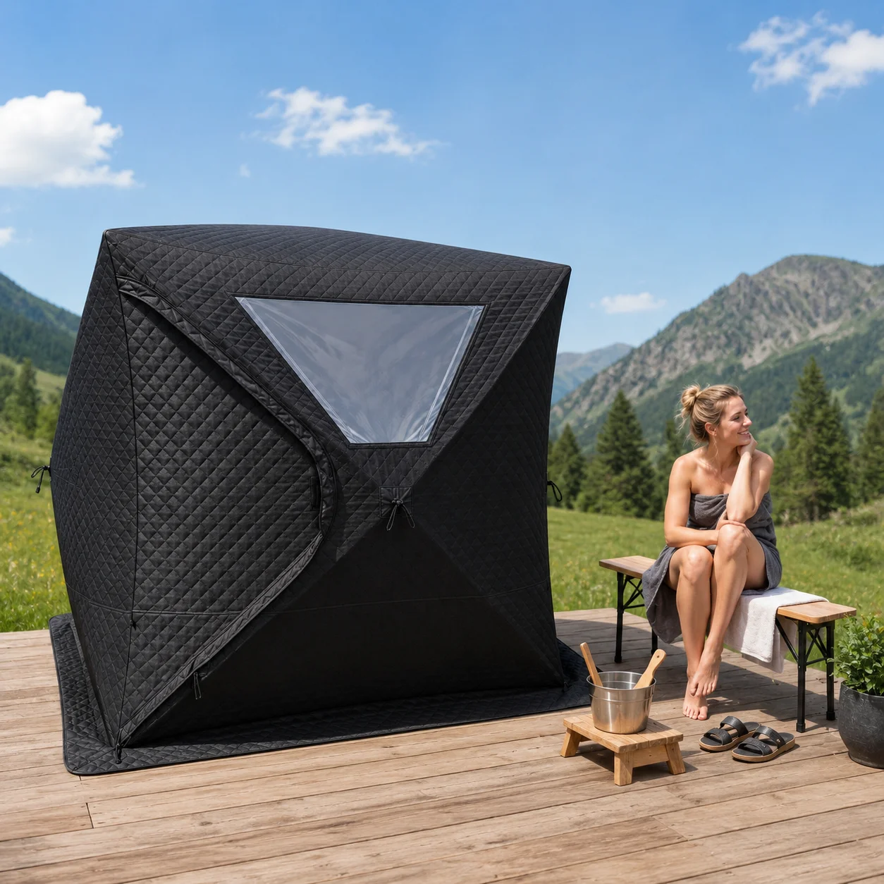 Lightweight Portable Personal Steam Sauna Tent With Oxford Fabric Square Shape-Foldable Indoor/Outdoor Beach Use