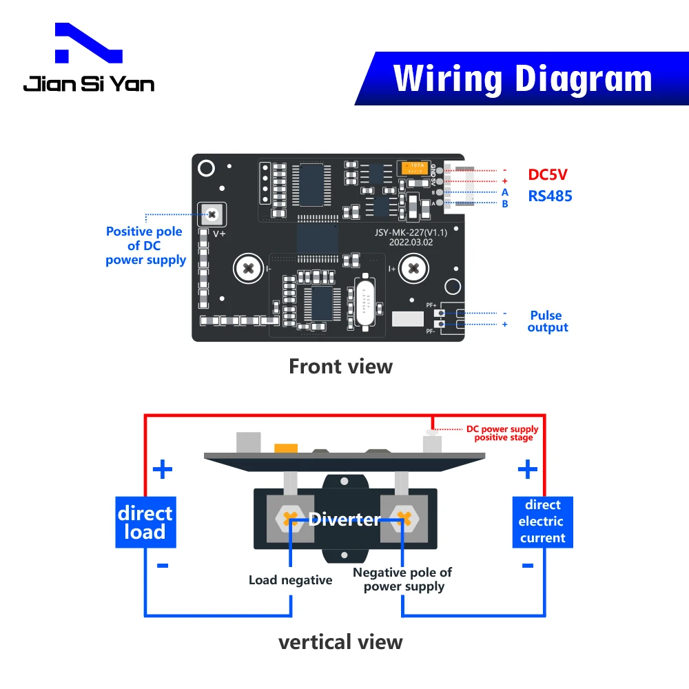 JSY-MK-227 100A RS-485 Bidirectional DC Single Phase Current Voltage Acquisition Module With Onboard Shunt