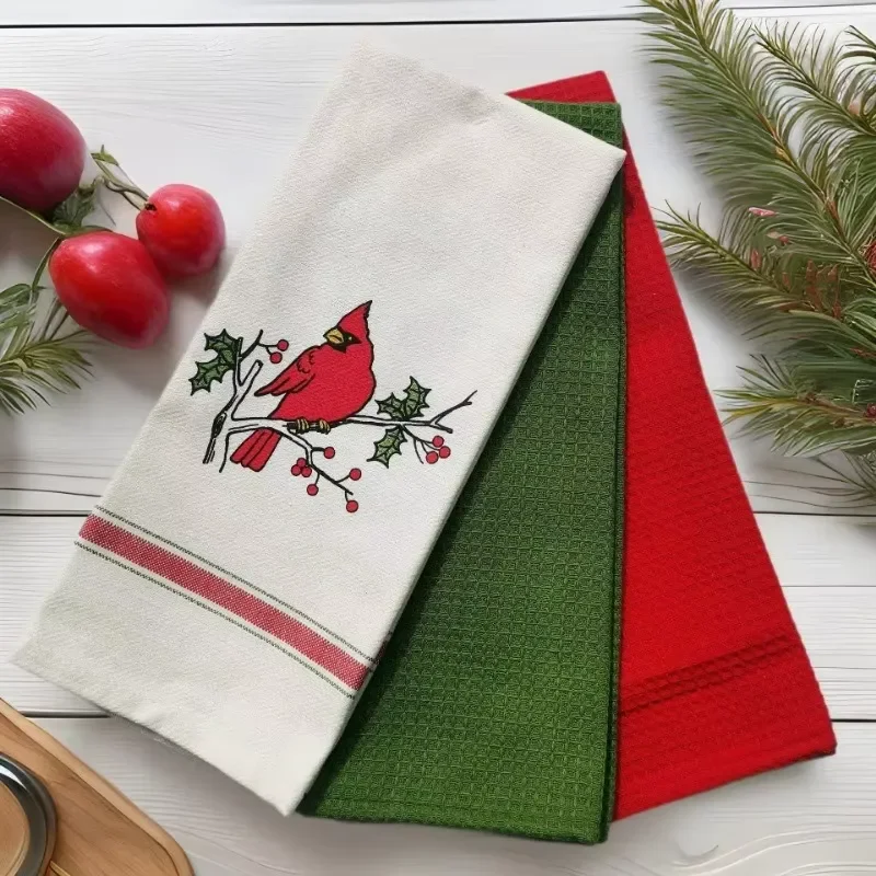 Manufacturer Customized 3-piece Set of Christmas Cotton Printed Towels, Cotton Kitchen and Home Textiles Placemats