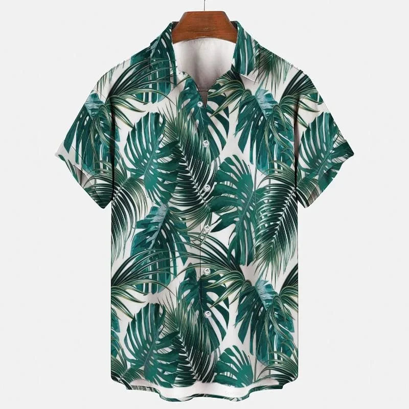 

Hawaiian Plants Tropical Leaves Shirts Casual Lapel Short Sleeves Flower Tree 3d Printed Shirt For Men Summer Beach Lapel Blouse