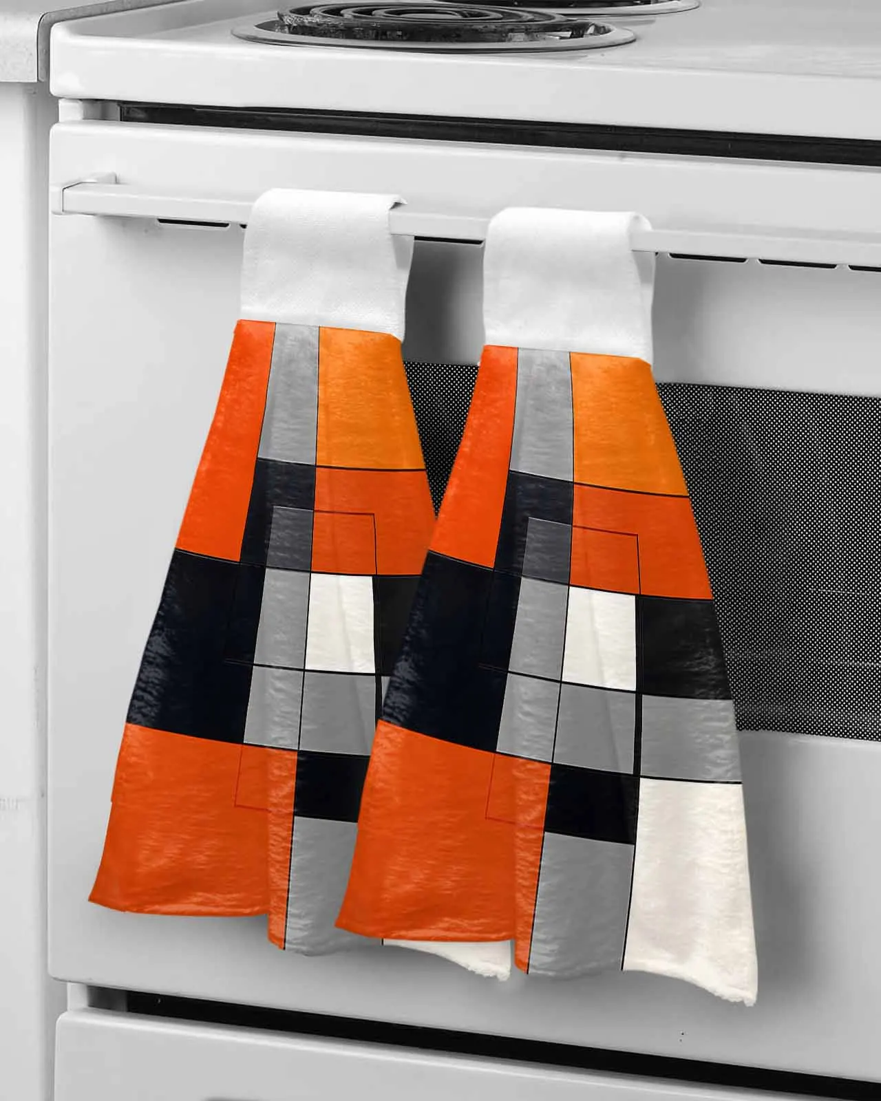 

Modern Orange Color Block Hand Towels Kitchen Microfiber Cleaning Cloth Bathroom Absorbent Hanging Towels
