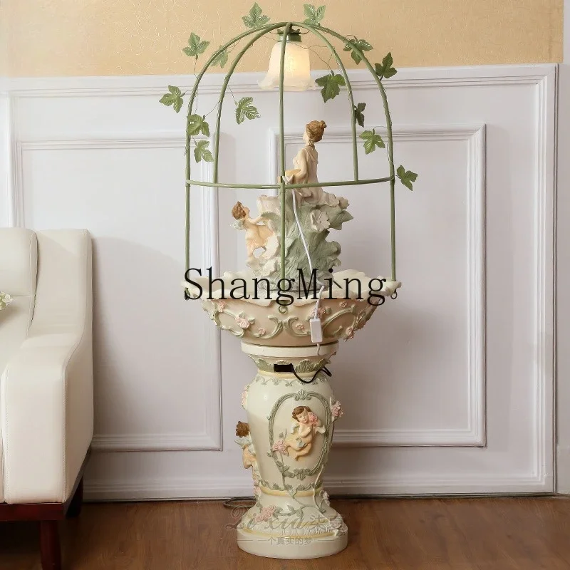 FG  Angel Flowing Water Fountain Ornament Floor to Floor Living Room Resin Crafts
