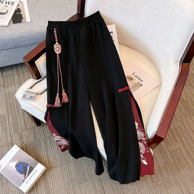 

plus Size Straight Leg Casual Pants Men's High Waist Wide Leg Pants Summer New Chinese Style National Wind Button Pants