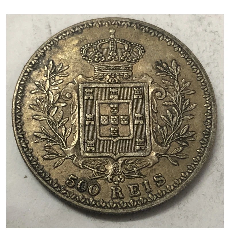 1891 PORTUGAL 500 Reis - Carlos I Silver Plated Coin Exact Copy