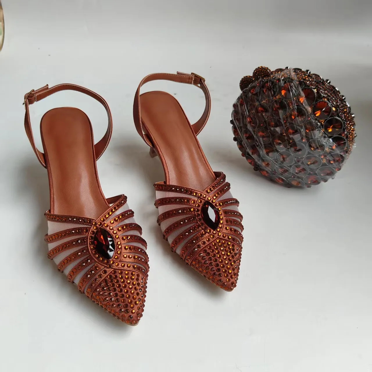 Full Diamond Pointed Baotou High Heels Sandals Crystal Rhinestones Wedding Dinner High Heels Shoes and purses view 6