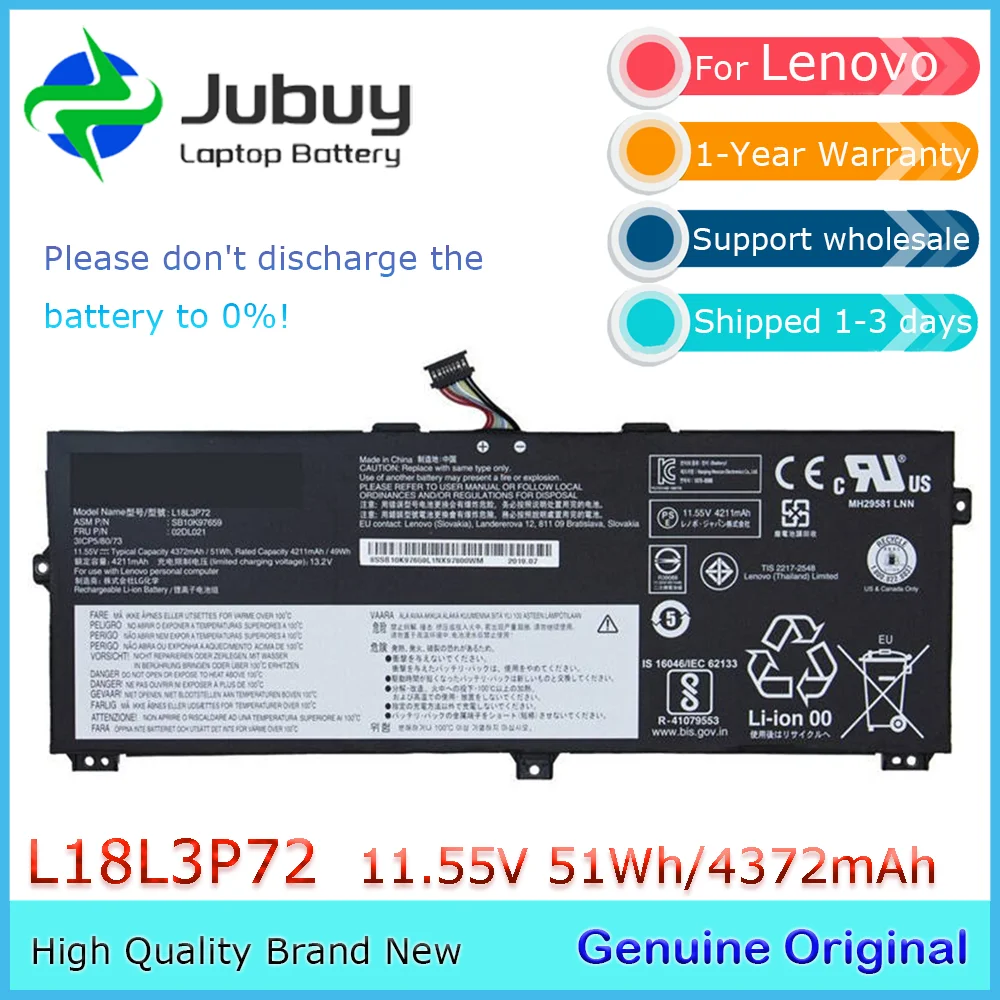 L18L3P72 11.55V 51Wh Original Laptop Battery for Lenovo ThinkPad X390 Yoga 05CD(20NNA007CD) L18M3P72 L18S3P72