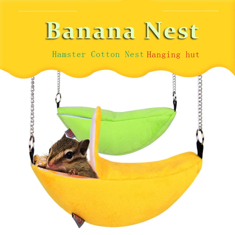 Novelty Banana Shape Nest Plush Cotton Hamster Warm House Hammock Rat Mouse Living  House Hanging Tree Beds Hamster Accessories