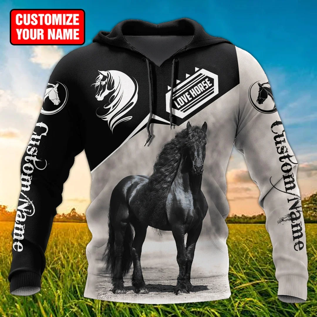 

PLstar Cosmos Personalized Name Friesian Horse 3D Printed Men's Hoodie Autumn Unisex zipper Hoodies Casual Sportswear DW1000
