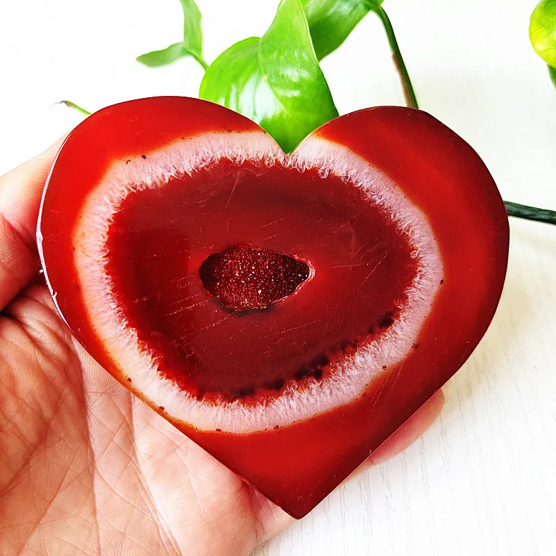 자연 붉은 마노 슬라이스 스톤 지 오드 크리스탈 칩 러브 하트 룸 장식 홈 및 보석 Carnelian 장식품 Reiki 치유