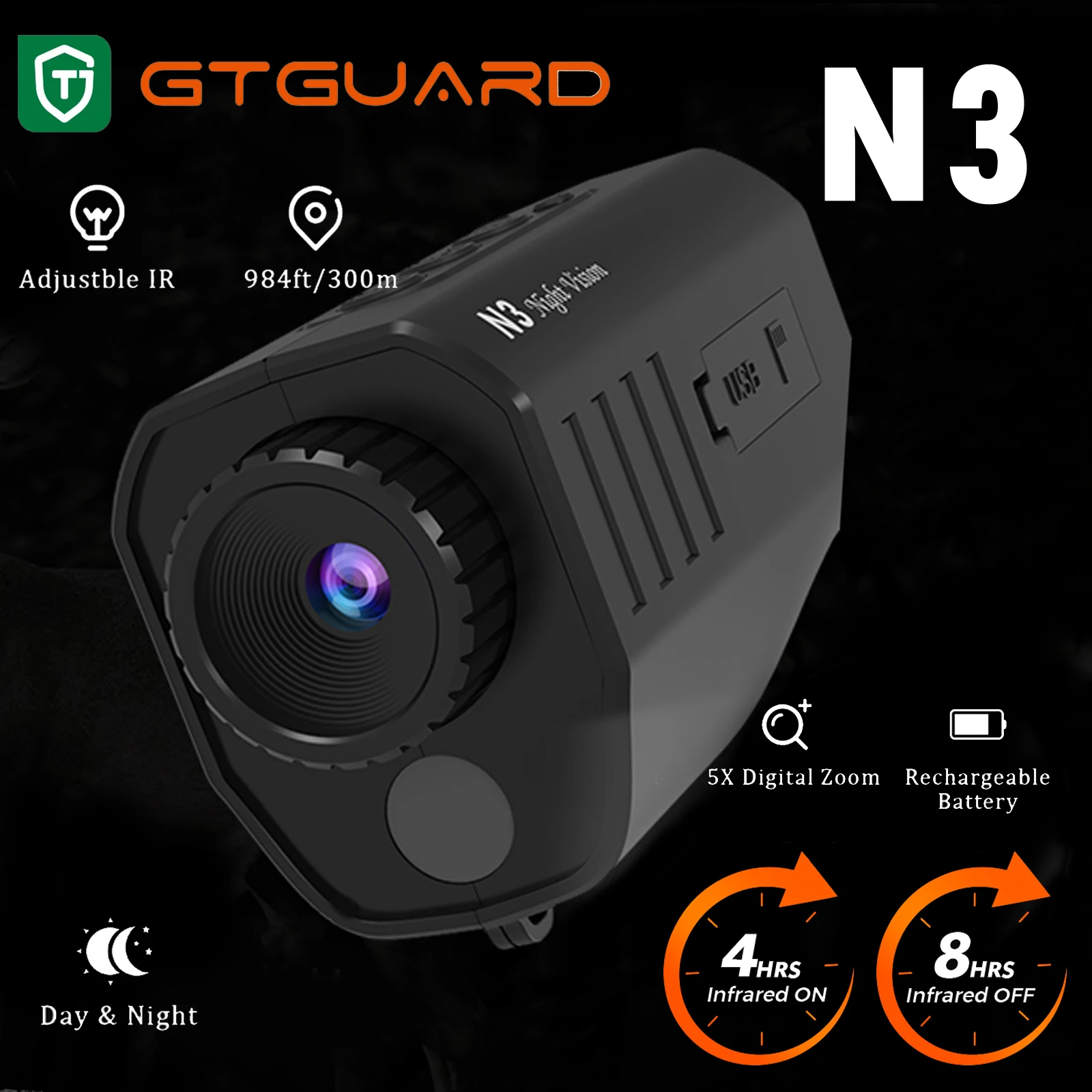 GTGUARD N3 Portable Single-Tube Night Vision Device Handheld Video Recording Photography Camping Field Observation Telescope