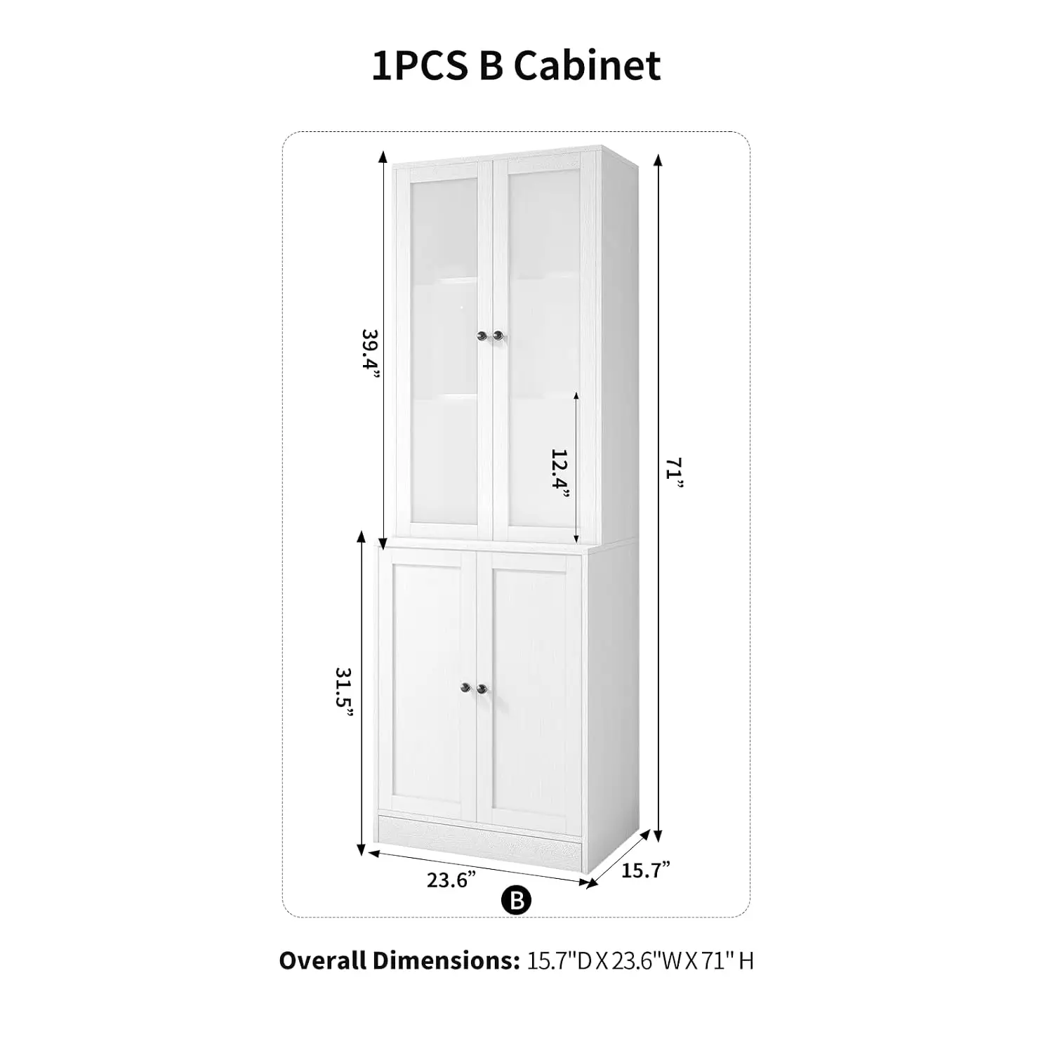 71'' 5-Tier Bookshelf with Glass Doors, Tall Freestanding Storage Cabinet for Home Office Living Room, White, Customized - view 3