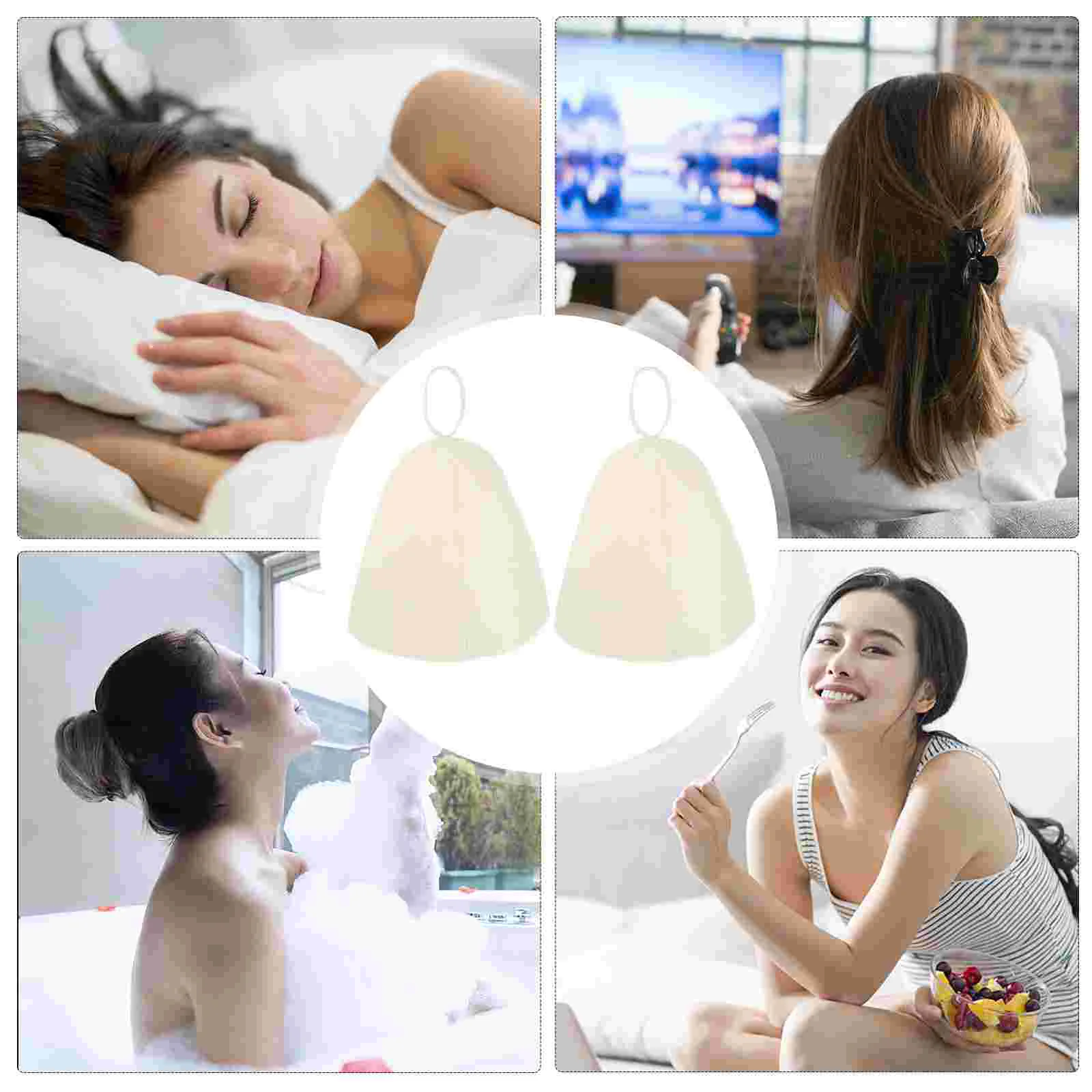 2 peças touca de chuveiro spa miss the hat clipe de feltro sauna a vapor para homens protetor de cabeça flexível