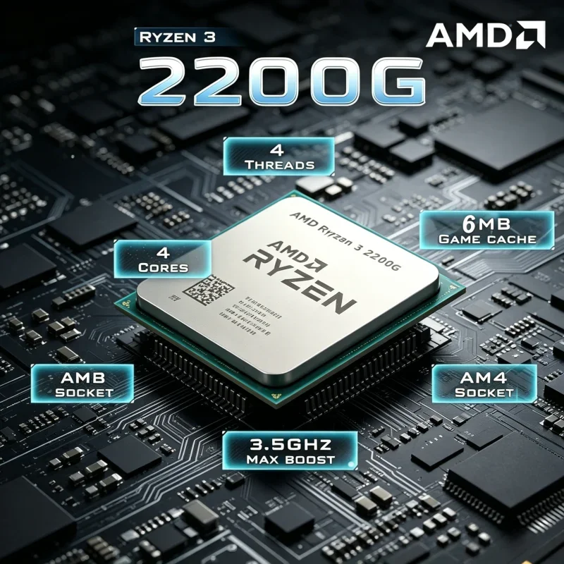 14nm Zen Architecture Used AMD Ryzen 3 2200G 3.5GHz Quad-Core Quad-Thread YD2200C5M4MFB AM4 CPU Supplied Without Cooler
