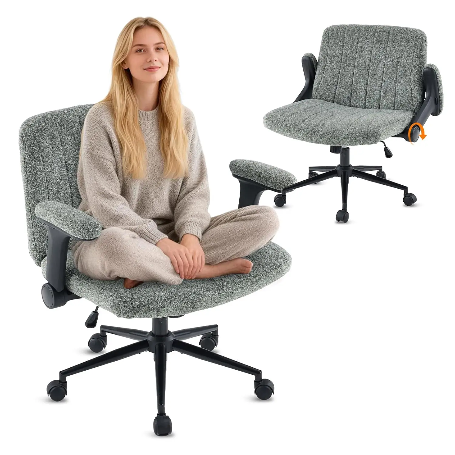 

Кресло Criss Cross с регулируемыми откидными подлокотниками, кресло с перекрестными ножками и колесиками, сверхширокое офисное кресло, уютный офисный стул, на заказ