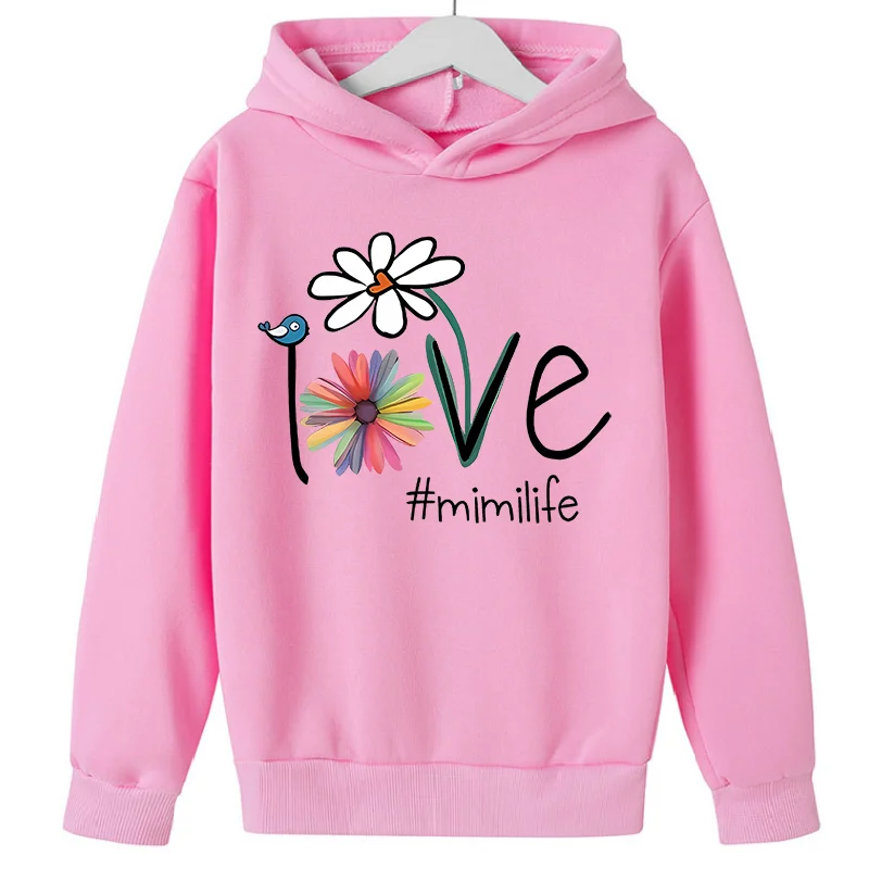 Letter Flower  Print Cute Sweatshirts Lover Birthday Gift Pink Top Thick Clothes Kids  Hooodie