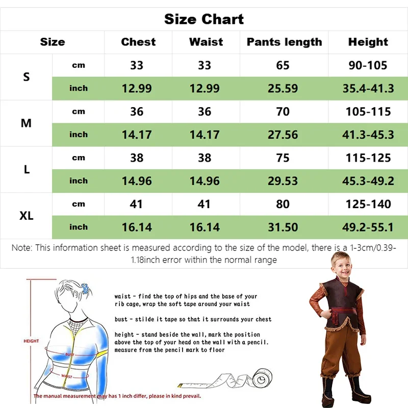 زي كريستوف للأطفال الأولاد فروزن كريستوف أزياء تنكرية وسراويل علوية بذلة ملابس عيد الهالوين للأطفال