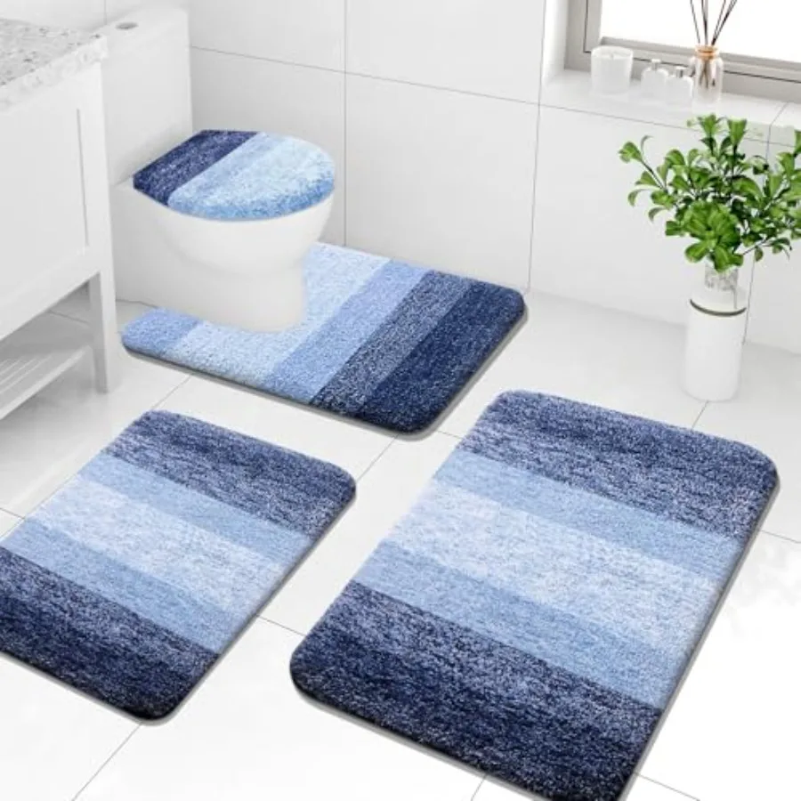 

Microfiber Bathroom Rugs Sets 4 Pcs Extra Soft Absorbent Bath Mats Machine Wash Dry U-Shaped Contour Rug and Toilet Lid Cover f