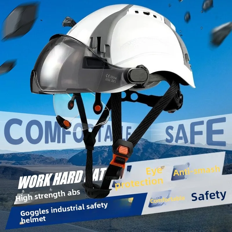 Construction Safety Helmets with Double Goggles Engineer Breathable ABS Work Cap Head Protection ANSI Climbing Rescue Cap